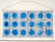 Wayne Tseng, Untitled (Façade), 2010. Watercolor on elevation drawing